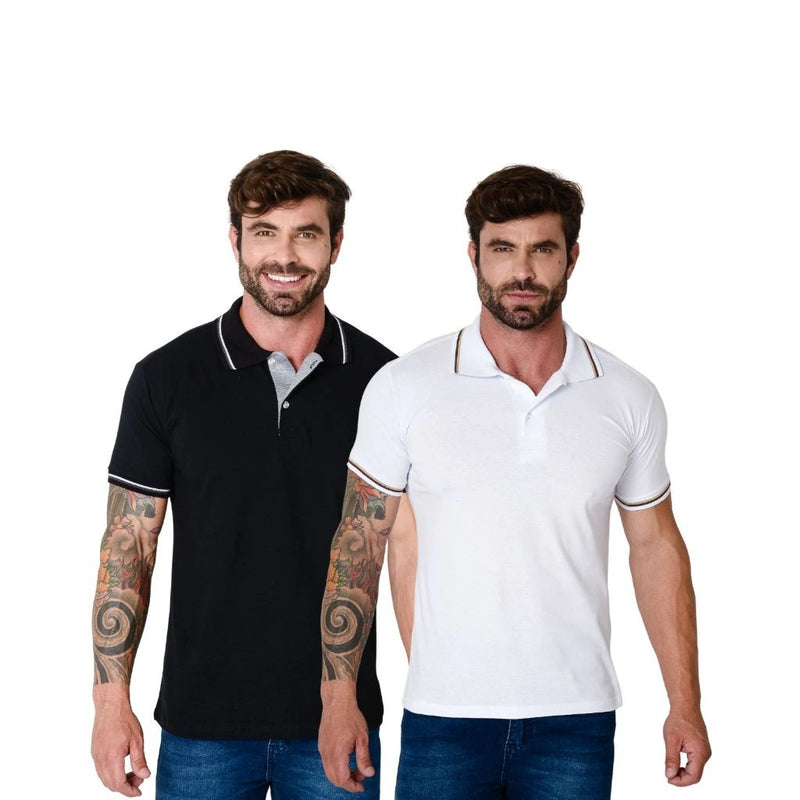 Kit 2 Camisa Polo Masculina Slim 100% Algodão Premium - Não Desbota | Dom Conrado