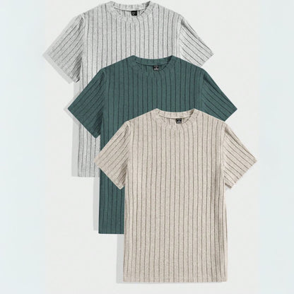 Kit 3 Camisetas Masculina Canelada de Gola Redonda - GoldBerg | Dom Conrado