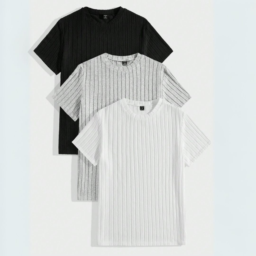 Kit 3 Camisetas Masculina Canelada de Gola Redonda - GoldBerg | Dom Conrado