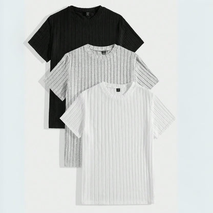 Kit 3 Camisetas Masculina Canelada de Gola Redonda - GoldBerg | Dom Conrado
