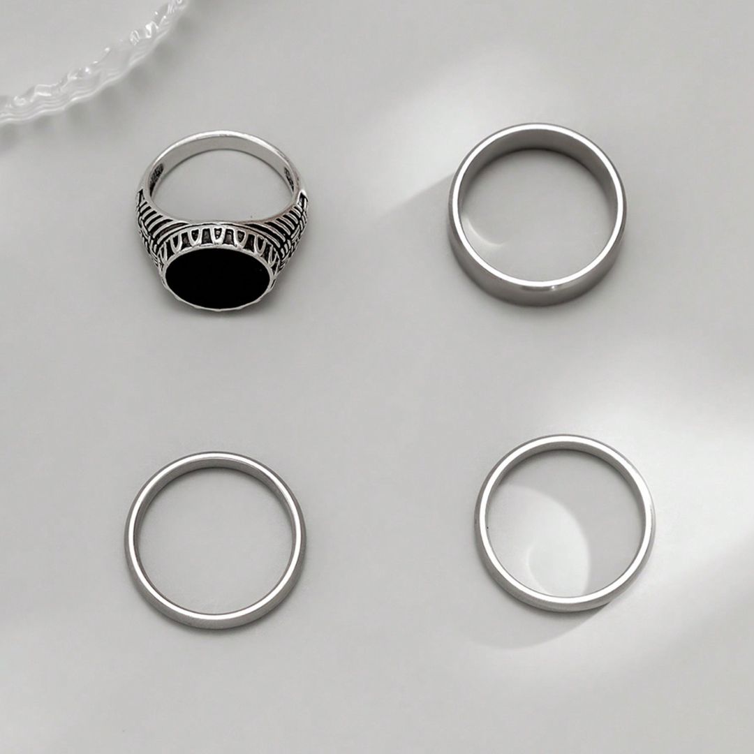 Kit Conjunto de 4 Anéis Masculinos em Aço Inoxidável - Giordanno
