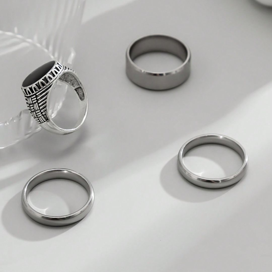 Kit Conjunto de 4 Anéis Masculinos em Aço Inoxidável - Giordanno