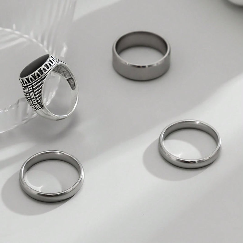 Kit Conjunto de 4 Anéis Masculinos em Aço Inoxidável - Giordanno