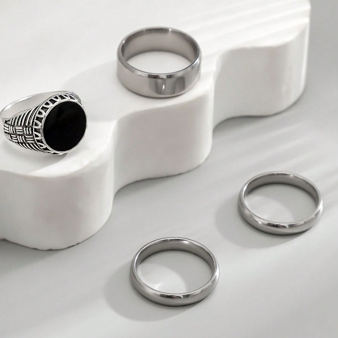Kit Conjunto de 4 Anéis Masculinos em Aço Inoxidável - Giordanno