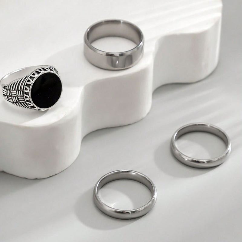 Kit Conjunto de 4 Anéis Masculinos em Aço Inoxidável - Giordanno