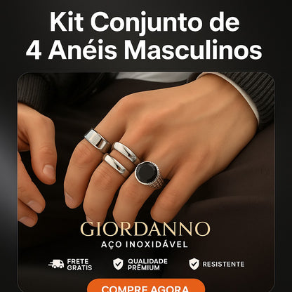 Kit Conjunto de 4 Anéis Masculinos em Aço Inoxidável - Giordanno