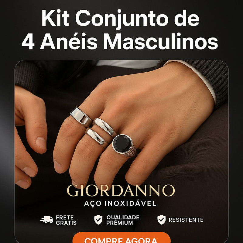 Kit Conjunto de 4 Anéis Masculinos em Aço Inoxidável - Giordanno