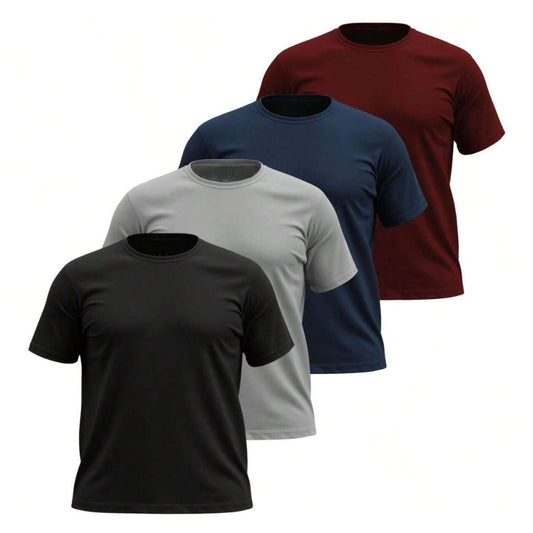 Kit 4 Camisetas Masculinas Plus Size Básicas Lisa 100% Algodão Gola Redonda – RoyalMen