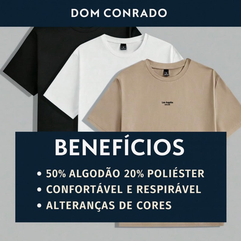 Kit 3 Camisetas Masculina Los Angeles - 100% Algodão Premium 30.1 | Dom Conrado