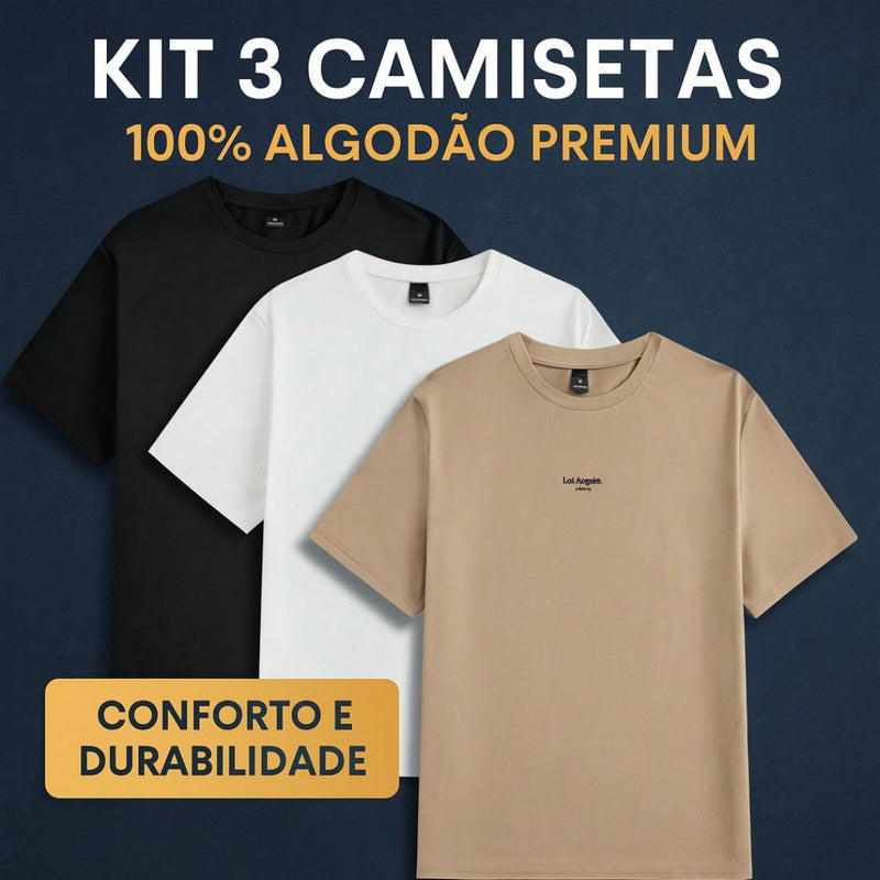 Kit 3 Camisetas Masculina Los Angeles - 100% Algodão Premium 30.1 | Dom Conrado