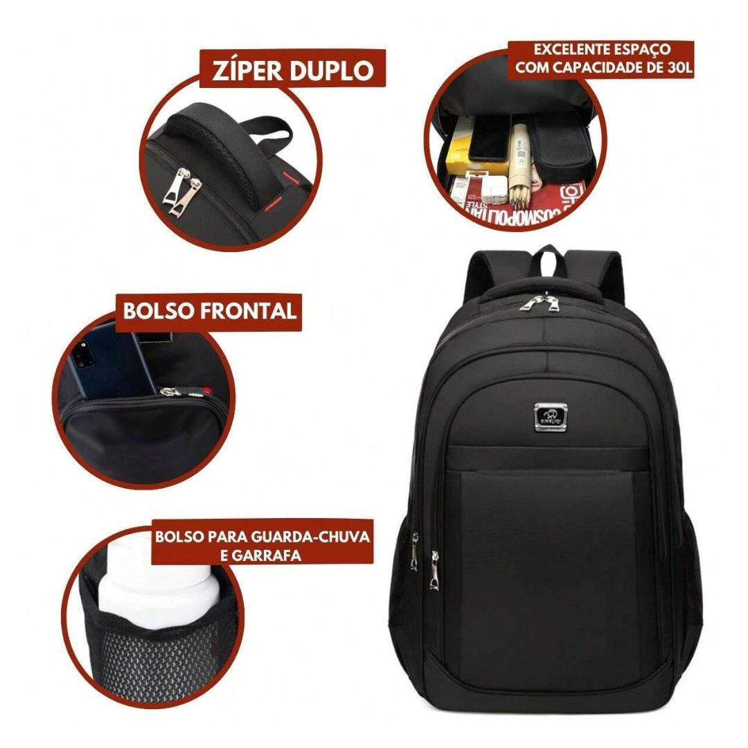 Mochila Resistente com Diversos Bolsos e Espaço para Notebook - Netero