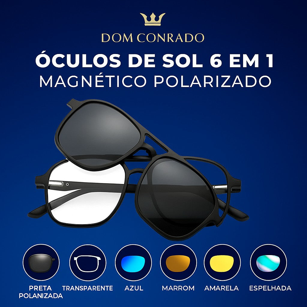 Óculos de Sol Masculino Magnético Polarizado 6 em 1