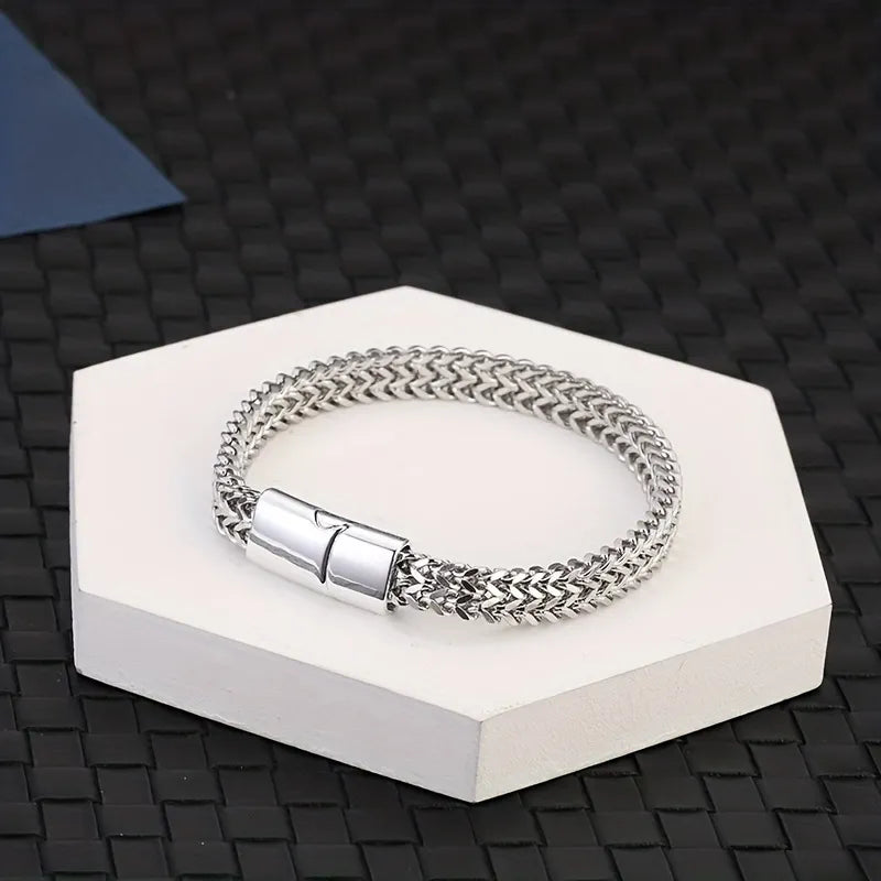 Pulseira Masculina Prata - Aço Inoxidável Hipoalergenica - George | Dom Conrado