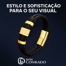 Pulseira Masculina Couro Genuíno com Aco Inoxidavel – Dom Conrado 