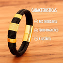 Pulseira Masculina Couro Genuíno com Aco Inoxidavel – Dom Conrado 