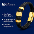 Pulseira Masculina Couro Genuíno com Aco Inoxidavel – Dom Conrado 