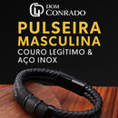 Pulseira Masculina Couro Genuíno com Aço Inoxidável – Dom Conrado | Estilo e Força no Seu Pulso