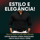 Suéter Manga Longa Masculino Preto Gola Polo com Ziper - Javier