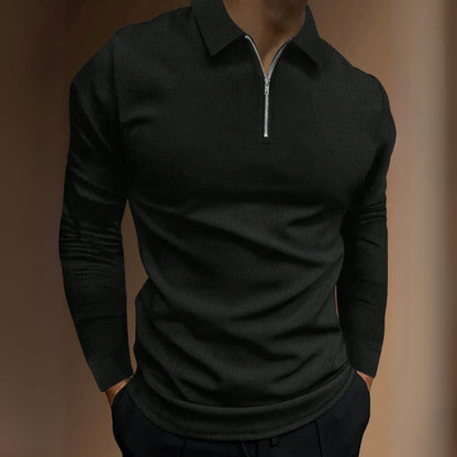 Suéter Manga Longa Masculino Preto Gola Polo com Ziper - Javier