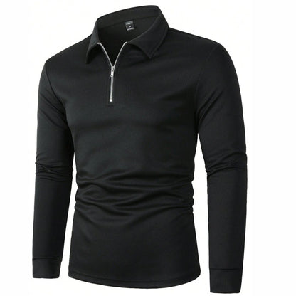 Suéter Manga Longa Masculino Preto Gola Polo com Ziper - Javier